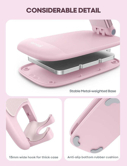 Lamicall Pink Phone Stand for Desk, Rose Gold Cell Phone Holder, Desktop Accessories for iPhone 14 Pro Max, 4-8''