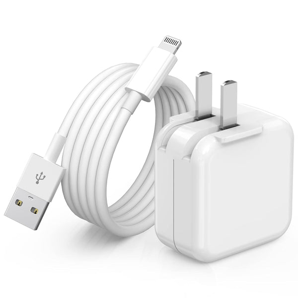 MFi Certified 12W USB Wall Charger & 6.6FT Lightning Cable for iPhone, iPad, iPad Mini, iPad Air - Foldable & Portable.