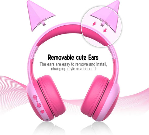 gorsun Bluetooth Kids Headphones with Microphone,Children's Wireless Headsets with 85dB Volume Limited Hearing Protection,Stereo Over-Ear Headphones for Boys and Girls (Pink)