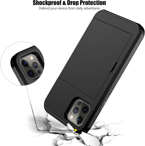Nvollnoe iPhone 12/12 Pro Case - Heavy Duty, Slim Wallet with Hidden Card Slot, Shockproof, Black for Men & Women.