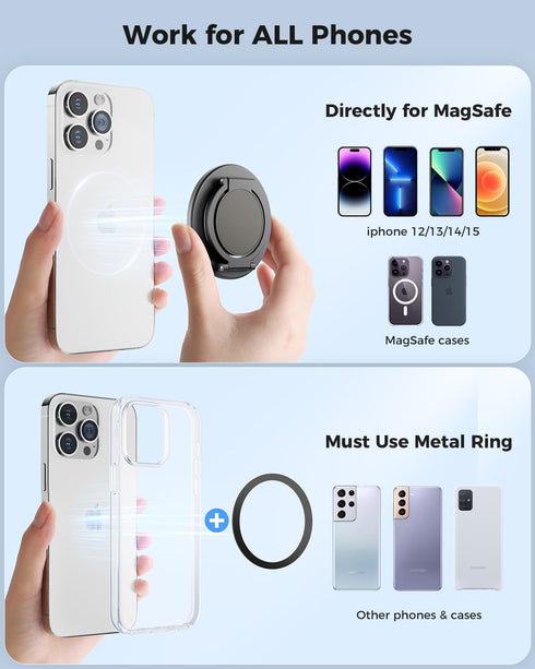 SUPERONE Magnetic Ring Holder for MagSafe Dual-Side Magnetic, Removable Gym Phone Grip with Kickstand for iPhone