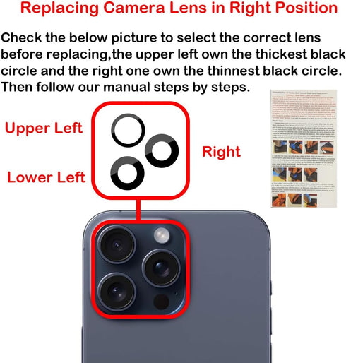 Original OEM Back Rear Camera Glass Lens Replacement for iPhone 15 Pro Max 6.7-inches with Adhesive Preinstalled