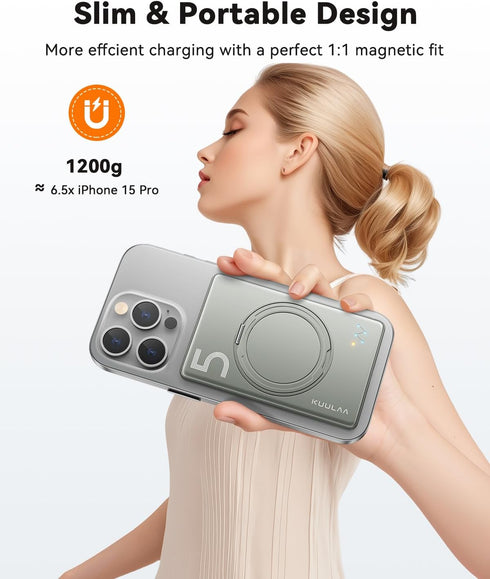 Kuulaa 5000mAh 0.41in Pack 20W 17/16/15/14/13/12 Magnetic Power Bank for iPhone Slim Magsafe Battery Wireless Portable