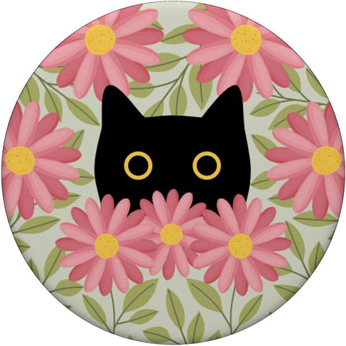 Pink Cute Daisy Flower Black Cat Sage Green Standard PopSockets PopGrip