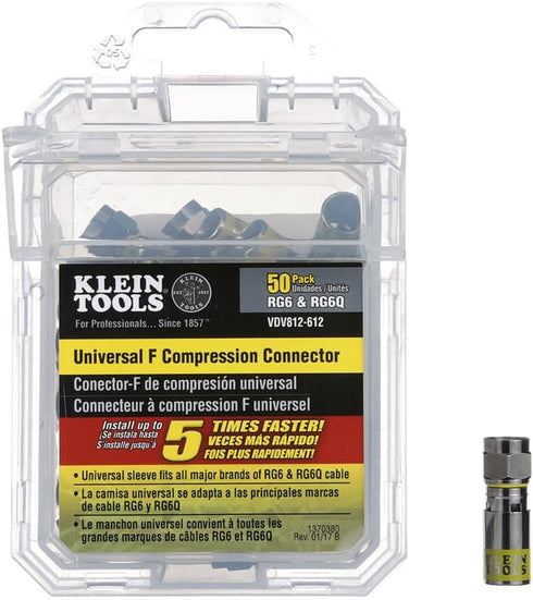 Klein Tools VDV812-612 Universal Compression F Connectors RG6/6Q Coax, Universal Sleeve Technology, Professional Grade,
