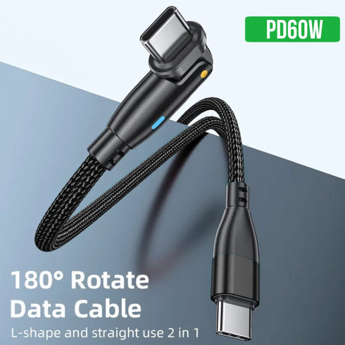 USB C to USB C Fast Charging Cable 6ft 60W with USB A Adapter, 180° Rotating Fast Charge Cable, Nylon Braided for