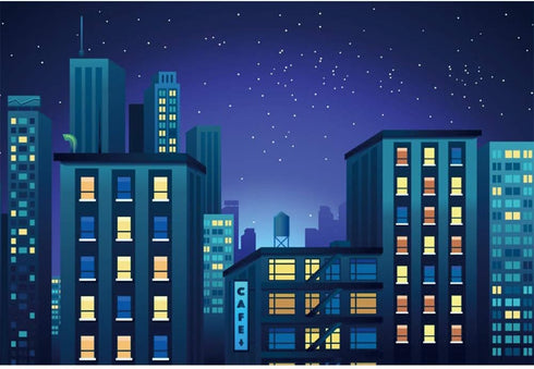 Haoyiyi 10x6.5ft Cartoon Photography Backdrop, Modern Cityscape Skyline for Birthday Party Event Decoration