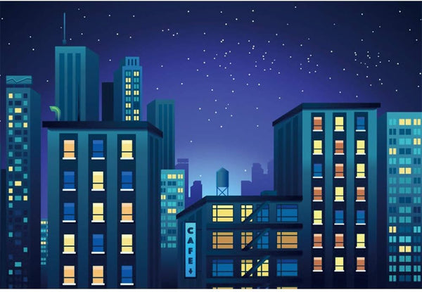 Haoyiyi 10x6.5ft Cartoon Photography Backdrop, Modern Cityscape Skyline for Birthday Party Event Decoration