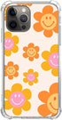 Indie Smile Face Flower Daisy Power Phone Case for iPhone 14 Pro Max, Retro 90s Orange Aesthetic Design
