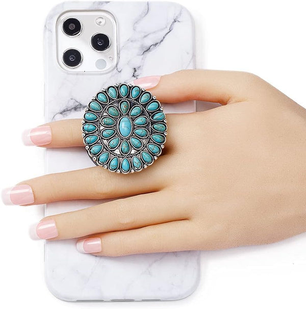 Turquoise Western Phone Grip, Teal Marble Stone Phone Holder UYH6