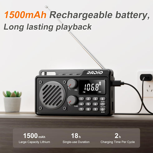 kamapulo 1500mAh Portable Radio AM FM Rechargeable with Best Reception, Transistor shortwave Radio Wireless Bluetooth