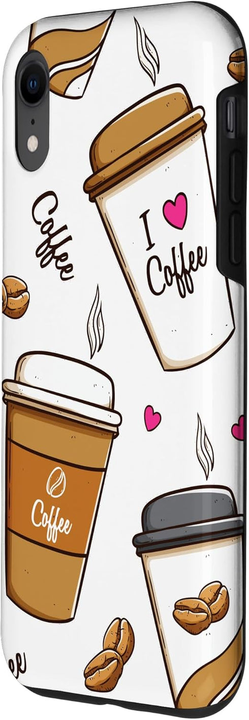 iPhone XR Cute Coffee Cups i love coffee for coffein junkies Case