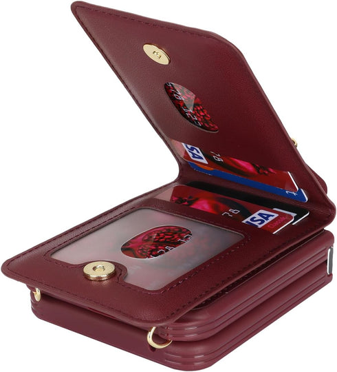Cavor for Samsung Galaxy Z Flip 4 Case Wallet with Strap, Crossbody Lanyard Card Holder Stand, Cute Leather Zipper