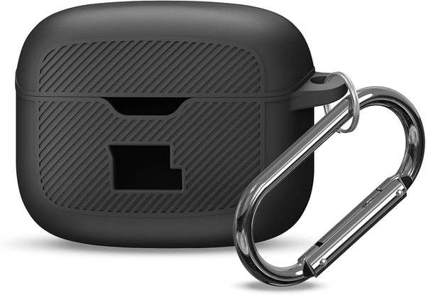 Black Silicone Case Compatible with Tune Buds, Shock Proof Waterproof Protective Cover with Metal Carabiner [Front LED