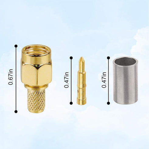 SMA Male Crimp Connector, RF Plug Crimp Connector for RG58 RG142 RG400 LMR195 Coaxial Cable (10 Pack)