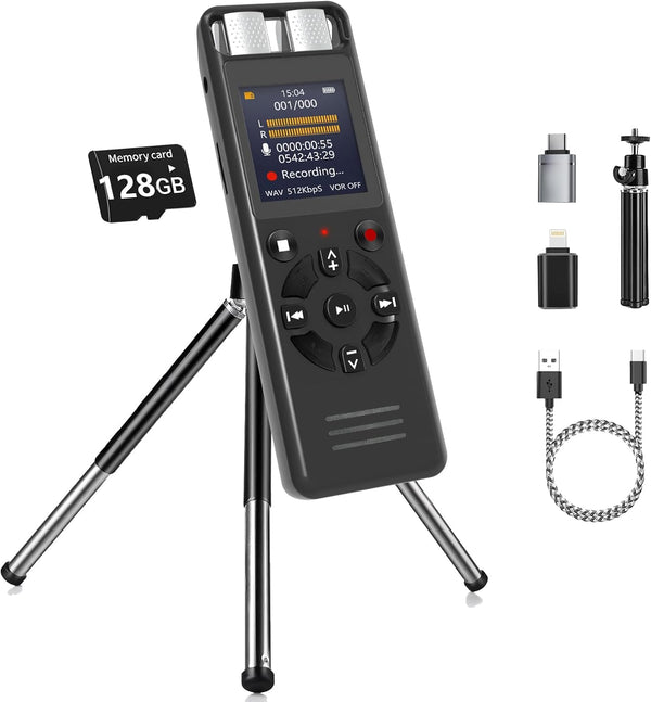 Aiworth Digital Voice Activated Recorder for Lectures&Meetings,Phone Connected via OTG,Audio Recorder with Tripod
