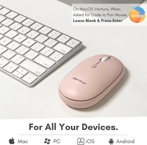 Macally Wireless Bluetooth Mouse - Strong Connection - Quiet, Comfortable, Rechargeable Mouse for Macbook Air/Pro, Mac, iMac, Apple iPad - Wireless Mouse for Laptop, Windows PC Desktop