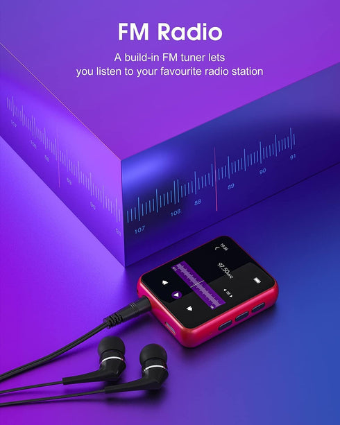 MP3 Player Bluetooth 5.3, Full Touch Screen Mini Player, HiFi Lossless Music, FM Radio, Up to 128GB