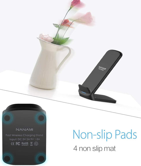 NANAMI Fast Wireless Charger, Qi Certified Charging Stand with QC3.0 Adapter for iPhone 15/14/13/12/SE 2020/11/XS Max,