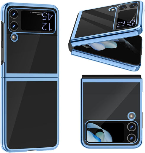 MATEPROX Slim Lightweight Case for Samsung Galaxy Z Flip 3, Clear Back with Electroplated Frame, Light Blue