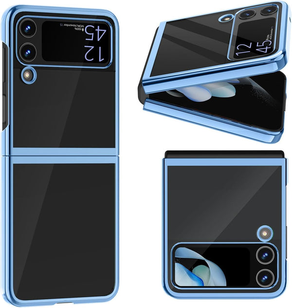 MATEPROX Slim Lightweight Case for Samsung Galaxy Z Flip 3, Clear Back with Electroplated Frame, Light Blue