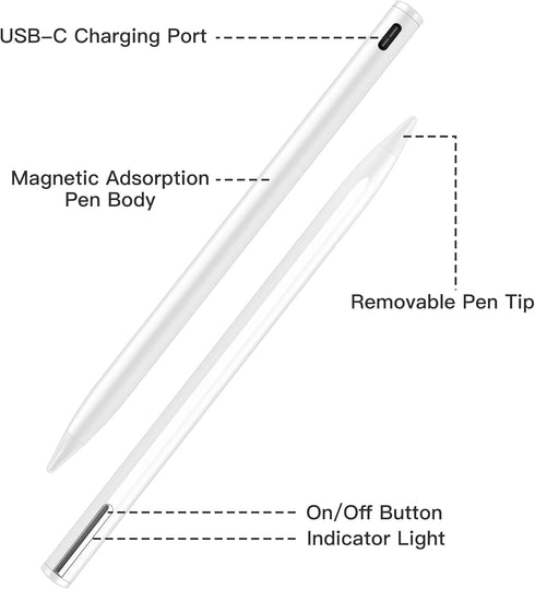 Stylus Pen Compatible for iPad (2018 and Later),Palm Rejection, Compatible with iPad Pro 11&12.9 Inch,iPad Air (3rd/4th/5th),iPad Mini(5/6th),iPad(6/7/8/9th),Tilting Detection (White)
