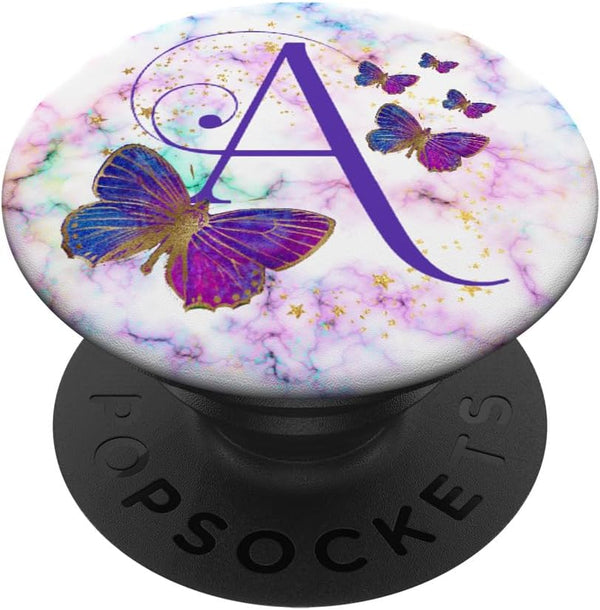 Purple Butterfly Letter A Initial Personalized Monogram PopSockets Adhesive PopGrip