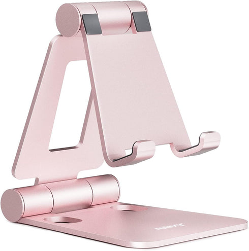 Nulaxy Dual Folding Cell Phone Stand, Fully Adjustable Foldable Desktop Phone Holder for Phone 15 14 13 12 11 Pro Xs Xs