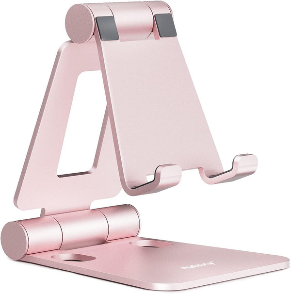 Nulaxy Dual Folding Cell Phone Stand, Fully Adjustable Foldable Desktop Phone Holder for Phone 15 14 13 12 11 Pro Xs Xs