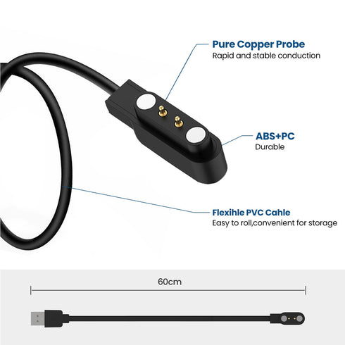 RuenTech 2-Pack Chargers for MOJIAJIZERA Smart Watch, Replacement Magnetic Charging Cable (Black&Black)