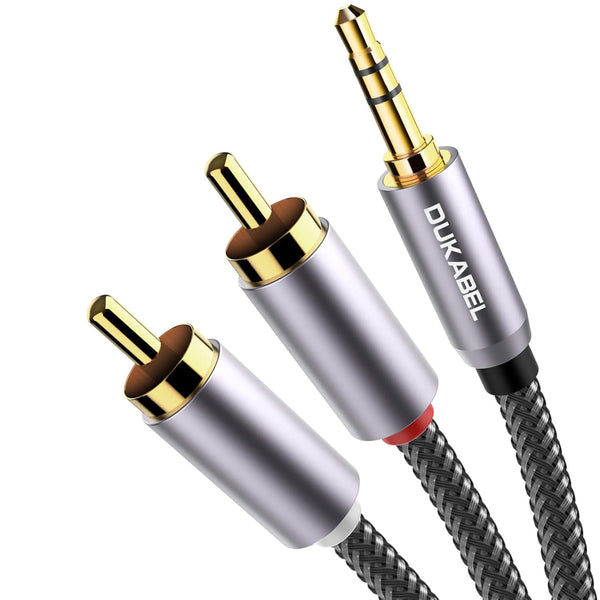 DUKABEL RCA to 3.5mm, 2-Male RCA to AUX Cable, 24k Gold-Plated & Double-Shielded (4ft/1.2m)
