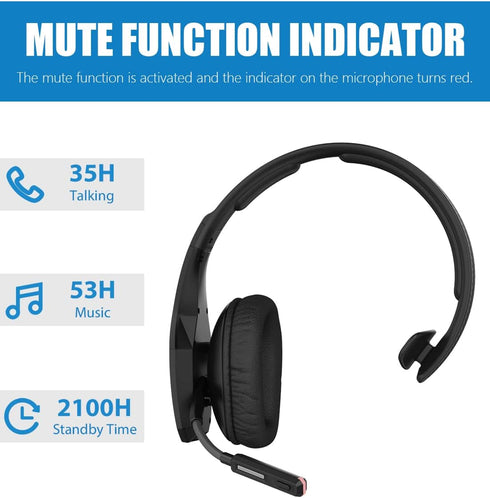Trucker Bluetooth Headset V5.1, CVC8.0 Noise Cancelling, 35Hrs HD Talktime Wireless Headset for Drivers