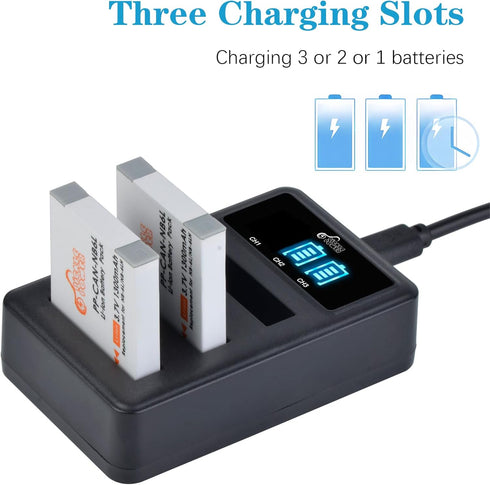 NB-6L NB-6LH Battery & 3 Slots LED Display Charger for Canon PowerShot D10 D20 ELPH 500 HS S90 S95 S120 SD Series & SX