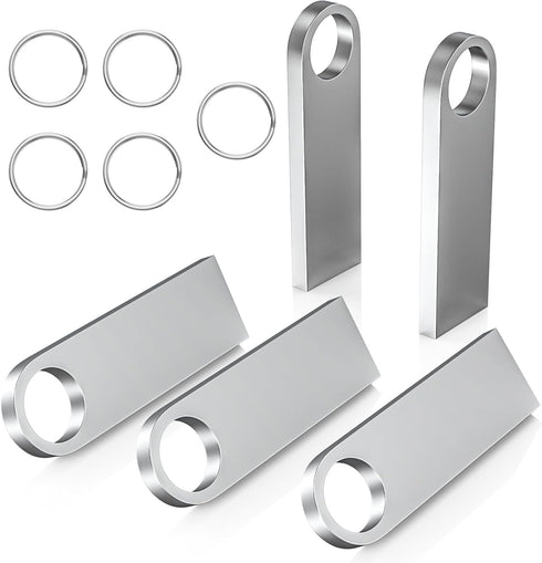 ABLAZE 8GB Flash Drive 5 Pack - Metal USB 2.0 Thumb Drives with Keychains, Sliver Pendrive