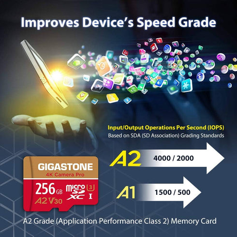 Gigastone 256GB Micro SD Card, 4K Camera Pro, A2 V30 for Smartphone, Gopro, Action Cams, Up to 100MB/s, with Adapter