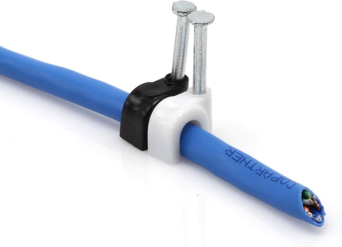 THE CIMPLE CO Single Coaxial Cable Clips, Cat6 Electrical Wire Clip, 1/4 in (6 mm) Nail Clip, White (50 Pieces)