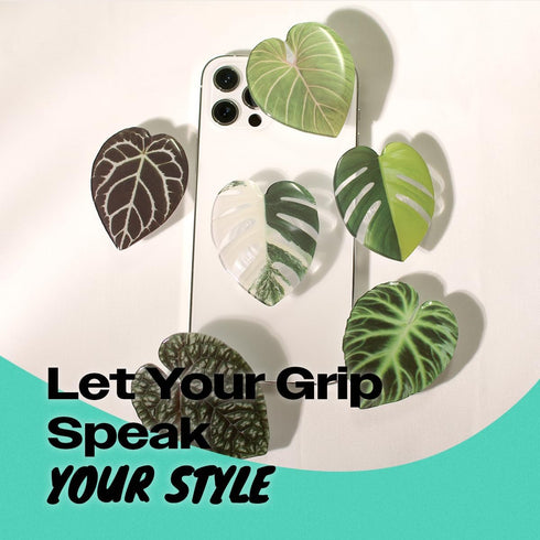 On The Grip (Albo OnTheGrip Cute Acrylic Tropical Leaf Design Collapsible Expandible Mobile Phone Grip Stand Holder