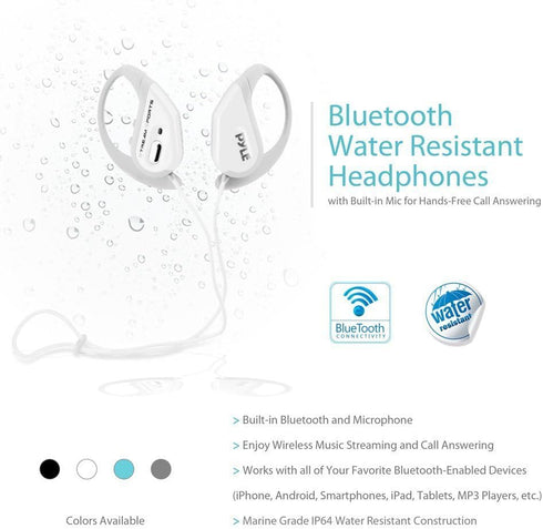 Pyle PWBH18WT Bluetooth Streaming Wireless Headphones with Built-in Microphone, Water Resistant, White