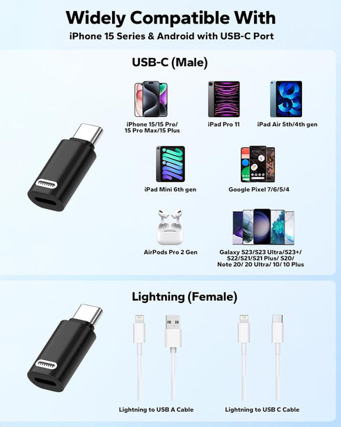 MoKo Lightning Female to USB C Male Adapter, 2 Pack for iPhone 15/16 Pro/Max, Galaxy S24, iPad Pro/Air, Fast Charging