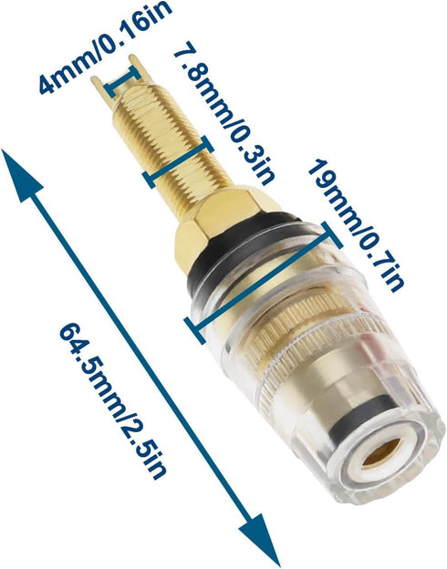 4Pcs Brass Crystal Long M8 Binding Post Heavy Duty Gold Plated Banana Jacks for Speaker Amplifier Connector