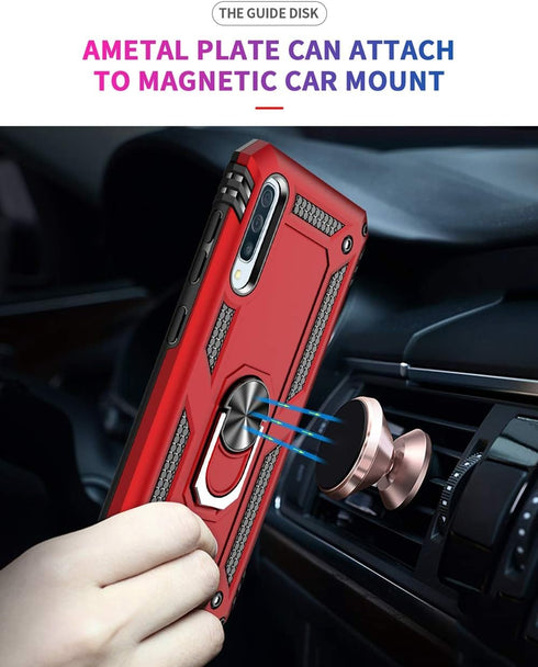 Military Grade Drop Impact Case for Samsung Galaxy A50, 360 Metal Rotating Ring Kickstand Holder, Heavy Duty