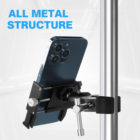 Phone Holder with Clamp for Golf Cart, All Metal Universal Phone Holder Handlebar Mount Clamp for Golf, Stroller, Bicycle, Bike, Wheelchair