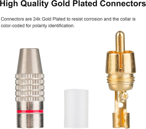10Pack RCA Male Plug Solder, Gold Audio Video Adapter Connector for Home Theater, Amplifiers, Sound Systems