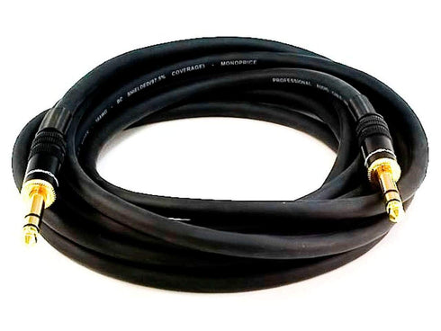 1/4-Inch 25 16AWG, Monoprice TRS Male to Male Cable - Feet - Black, Gold Plated - Premier Series