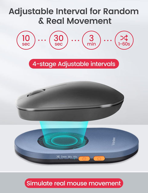 Vaydeer Ultra Slim Mouse Mover, Air 3 Mouse Jiggler with Adjustable Interval Timer, Undetectable & Noiseless (Misty