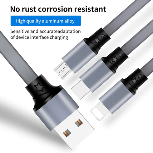 SDBAUX 3 in 1 Retractable Multi USB Charger Cable 2Pack, 3.3ft, Gray, Compatible with Cell Phones & Tablets.