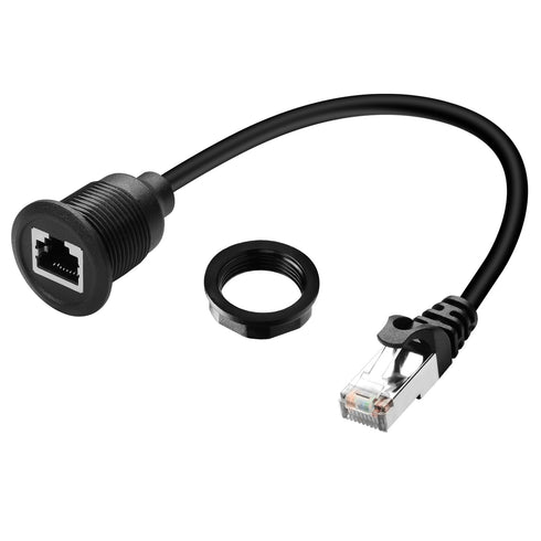 QIANRENON Cat6 RJ45 Flush Mount Network Short Cable Adapter, RJ45 8P8C Male to Female Threaded Fixed Connector,