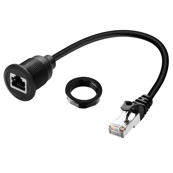 QIANRENON Cat6 RJ45 Flush Mount Network Short Cable Adapter, RJ45 8P8C Male to Female Threaded Fixed Connector,