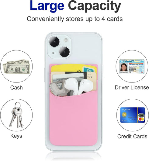 2Pack Phone Wallet, Silicone Credit Card Holder Stick on Double Pocket for Back of Cell Phone Case (Sky Blue, Pink)