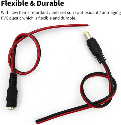 18AWG DC Power Cable, 6 Pairs DC Power Pigtail Cable Wire for CCTV Security Cameras and Lighting